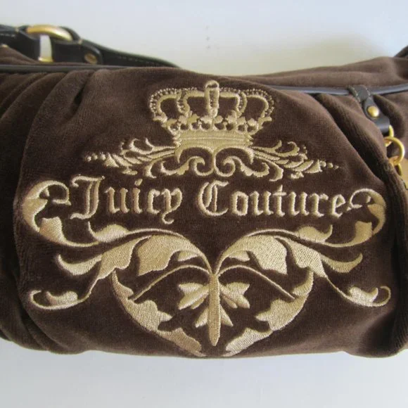 Juicy Couture Crown Brown Velvet Shoulder Hobo Bag - Picture 3 of 12